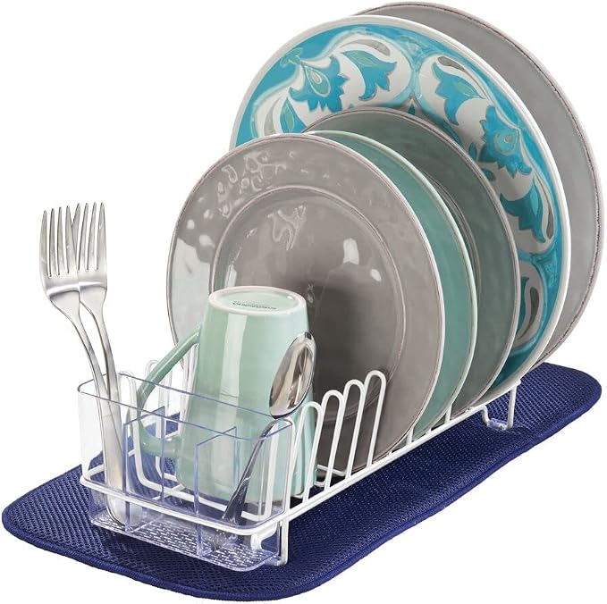 mDesign Kitchen Sink Dish Drainer – Small Metal and Plastic Dish Rack - Image 4