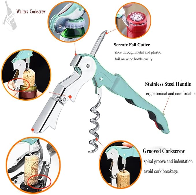 Professional Waiter Corkscrew Wine Openers Set, Heavy Duty Stainless Steel - Image 2