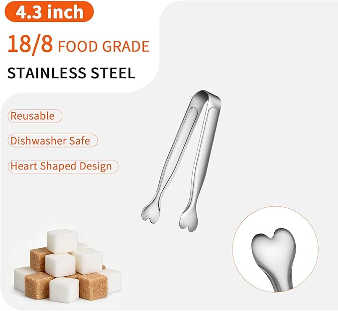 6 Pcs Mini Serving Tongs, 4.3 Inch Heart-Shaped Small Ice Tongs, Food Grade - Image 3