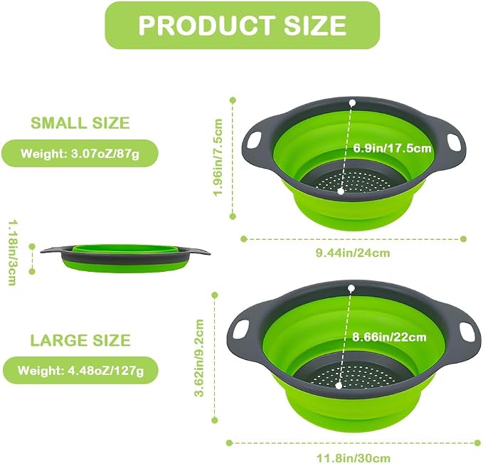 AUAUY 2 Pack Collapsible Colander Set, Round Silicone Folding Collapsible - Image 6