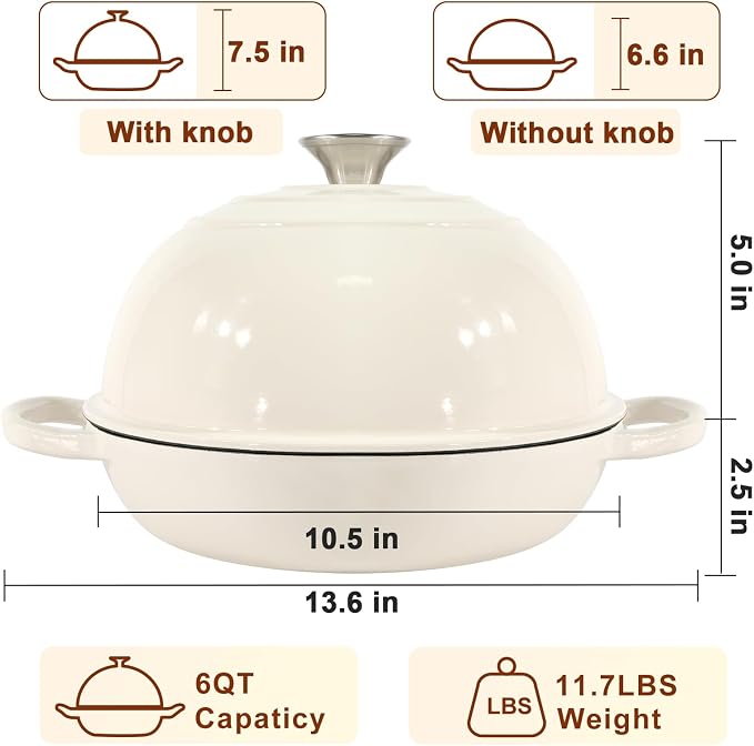 AHJ 6QT Dutch Oven For Bread Baking, Enameled Cast Iron Dutch Oven Pot - Image 7