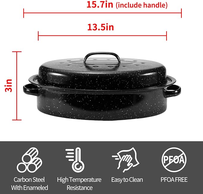 Granite Roasting Pan, Medium 15.7” Enameled Roasting Pan - Image 2