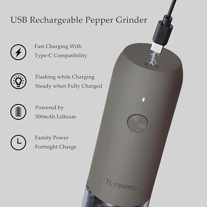 Electric Salt and Pepper Grinder Set, USB Rechargeable, Automatic Salt and - Image 6