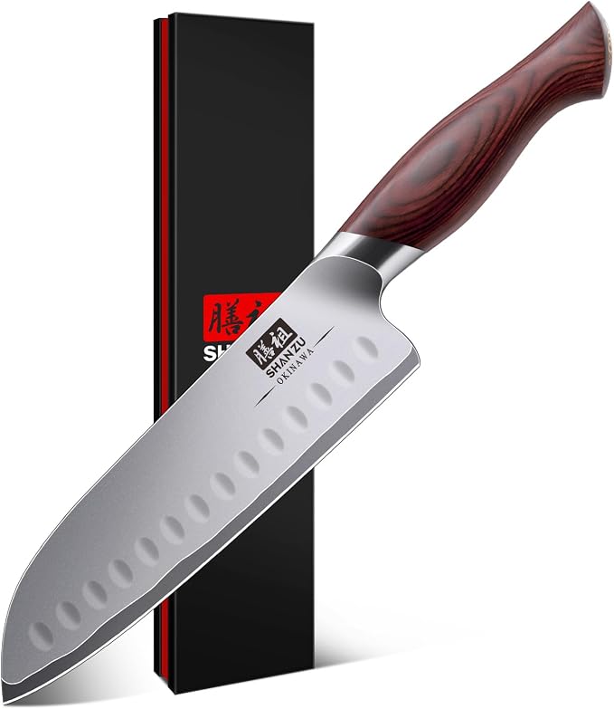 SHAN ZU 7 Inch Chef Knife, High Carbon Japanese 10Cr15Mov Stainless Steel by SHANZU