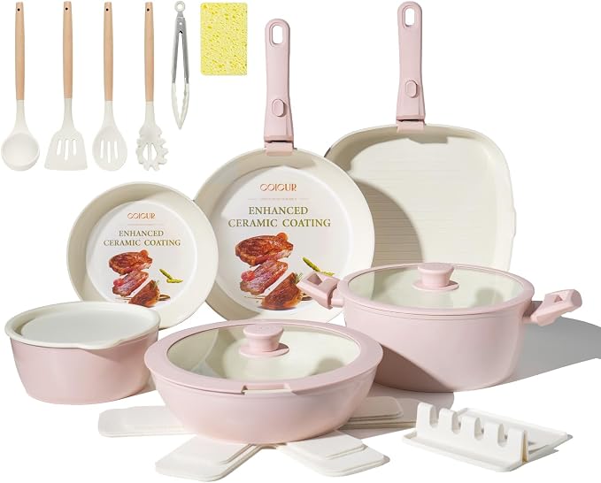 23Pcs Ceramic Cookware Set Non Stick Pots and Pans Set Non Toxic by COICUR
