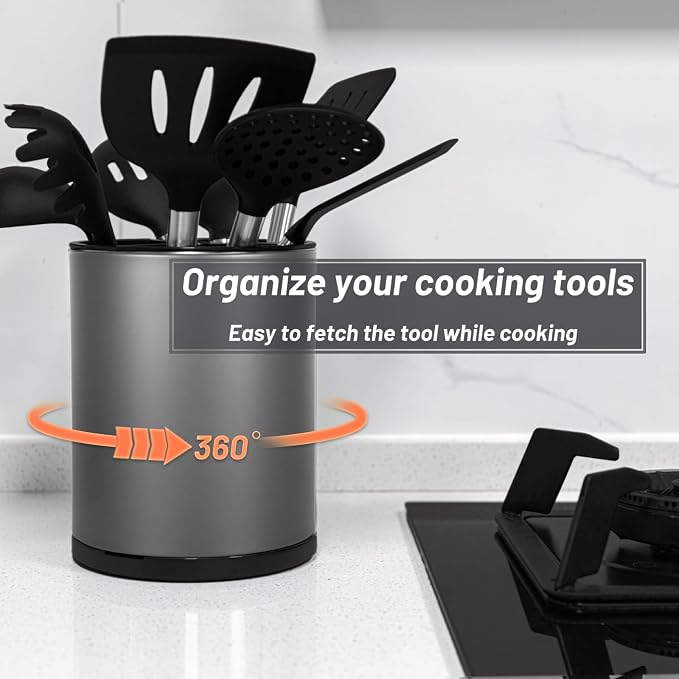 Kitchen Utensil Holder for Countertop 360° Rotating Utensil Caddy Extra Large - Image 3