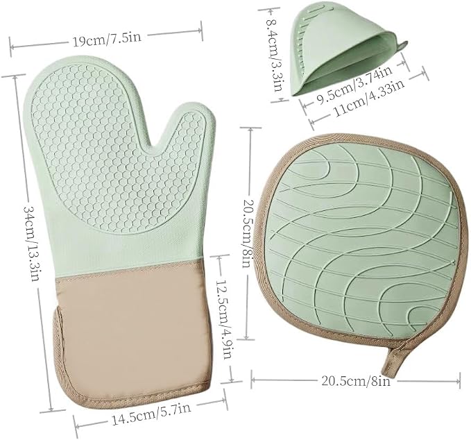 6-Piece Silicone Oven Mitts Set, Heat Resistant Kitchen Gloves - Image 3