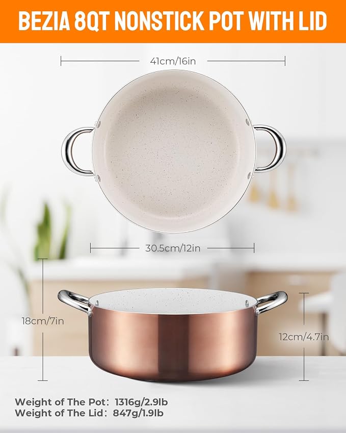 BEZIA Large 8 Quart Nonstick Cooking Pot - Image 5