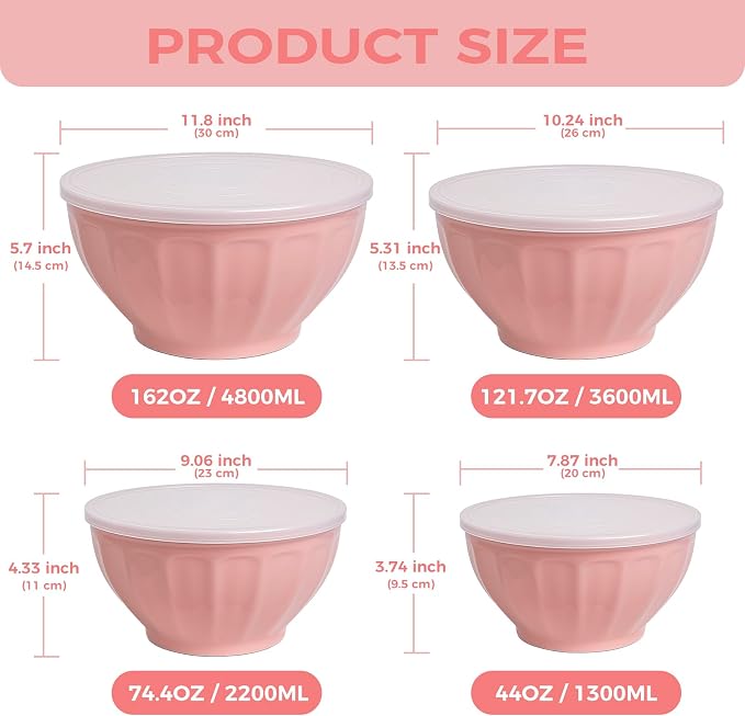 BoxedHome Mixing Bowls with Lids Set, 4PK Large 0.2” Thick Plastic Nesting - Image 4