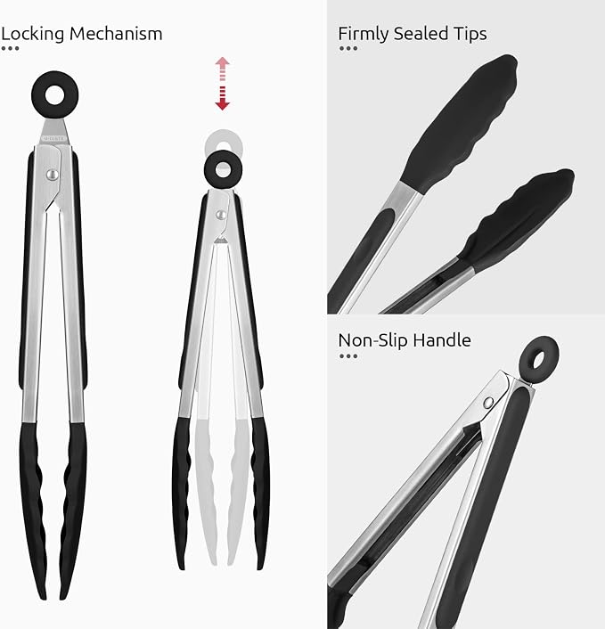 600ºF Heat Resistant Kitchen Tongs: U-Taste 9 inch Silicone Cooking Tong - Image 6