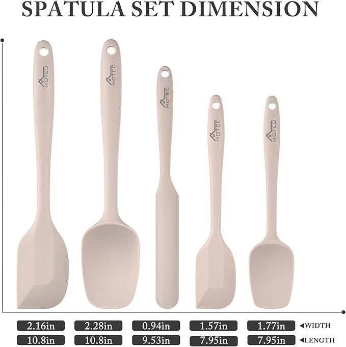 HOTEC 600℉ Heat Resistant BPA-Free Silicone Rubber Spatula Set, Kitchen Cooking - Image 2