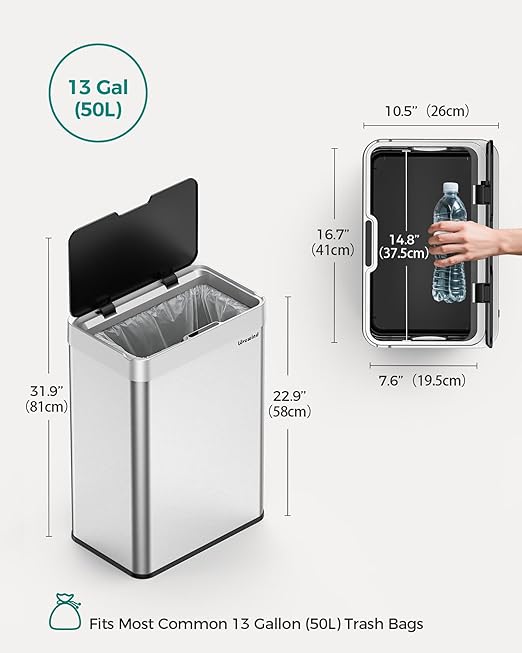Kitchen Trash Can Touchless, 13 Gallon/50 L Stainless Steel Automatic Motion - Image 8