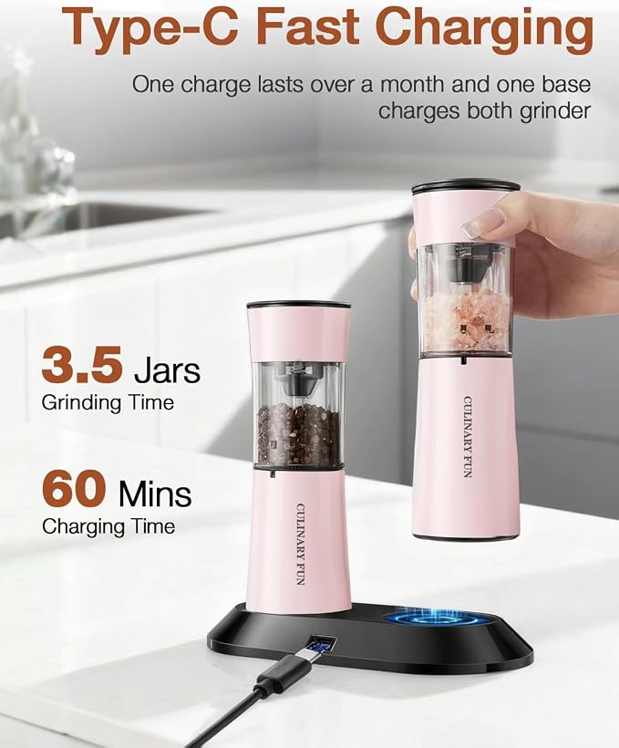 Gravity Electric Salt and Pepper Grinder Set 2-Pack, USB-C Rechargeable - Image 5
