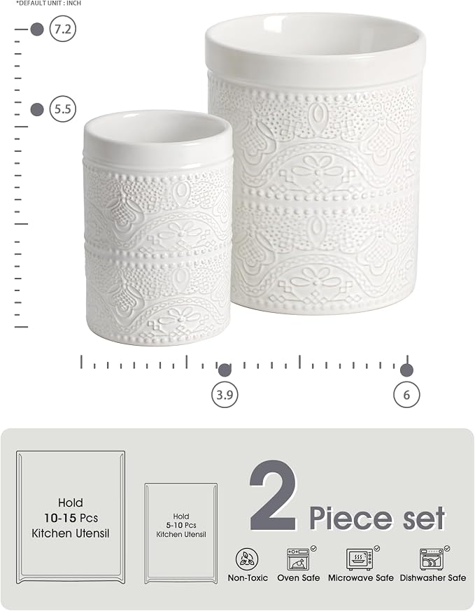 FUN ELEMENTS Kitchen Utensil Holder, 7.2+5.5" Super Large Utensil Crock Heavy - Image 3