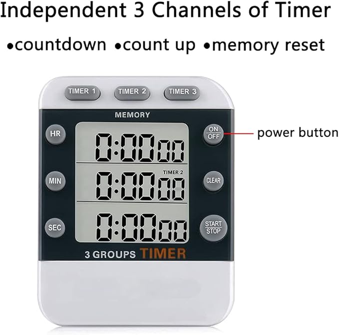 Digital Dual Kitchen Timer for Cooking, 3 Channels Count Down/up Triple Multi - Image 3