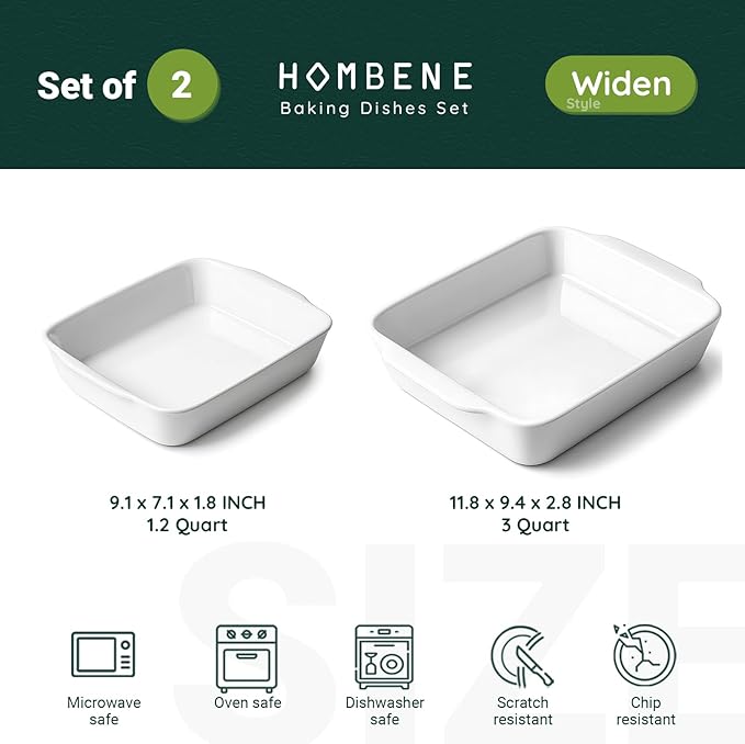 HOMBENE Casserole Dish Set for 2, Ceramic Baking Pan, Ceramic Baking Dish - Image 2