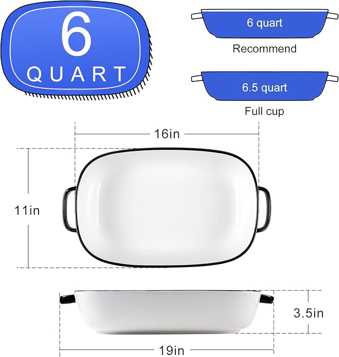 6 Quart Large Rectangular Baking Dish, 16x11 Inches Ceramic Baking Pan - Image 3