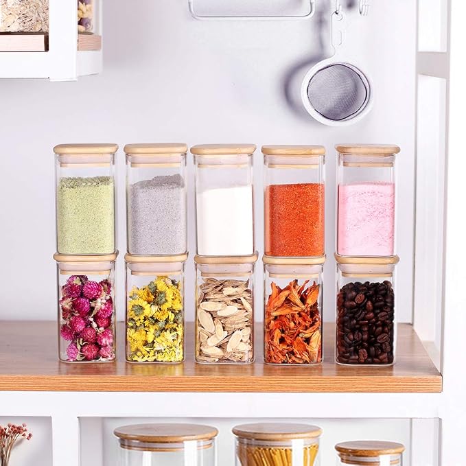 Tzerotone 10 Pcs Glass Spice Jars - 8oz Empty Square Spice Storage Containers - - Image 2