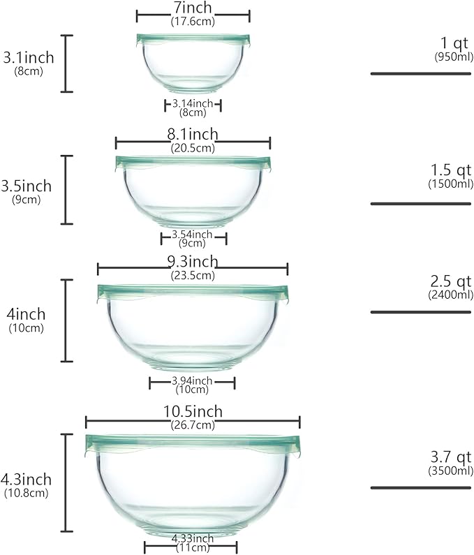Luvan Glass Mixing Bowl with Airtight Lids, 8-piece Kitchen Salad Bowls Clear - Image 2
