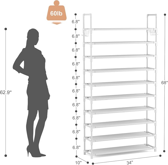 VTRIN 10 Tiers Shoe Rack Tall Large Capacity Wide Shoe Organizer Sturdy Shoe - Image 3