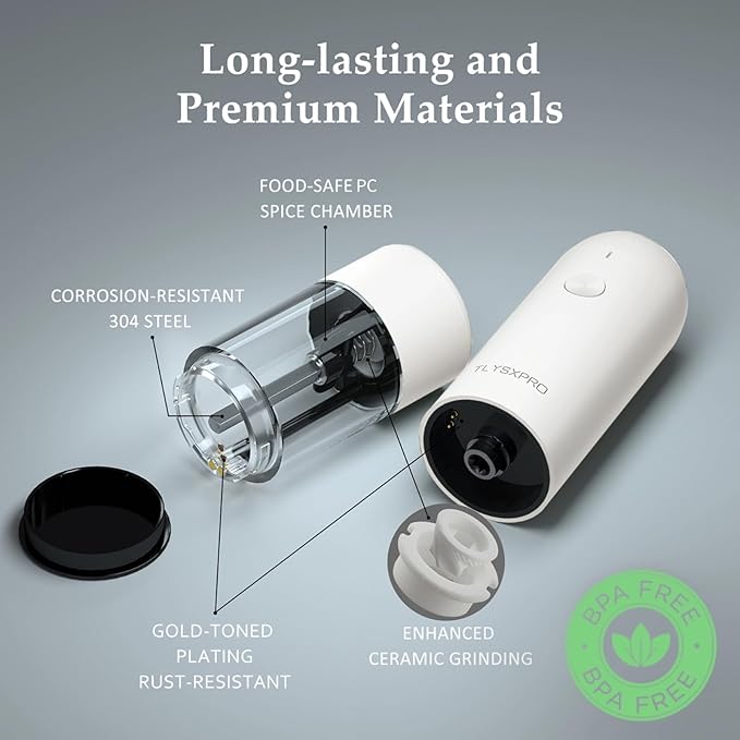 Electric Salt and Pepper Grinder Set, USB Rechargeable, Automatic Salt and - Image 3