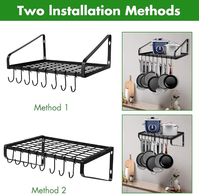 Felibeaco Hanging Pots & Pans Rack, Wall Mounted Pots Pans Organizer Holder Rack - Image 3