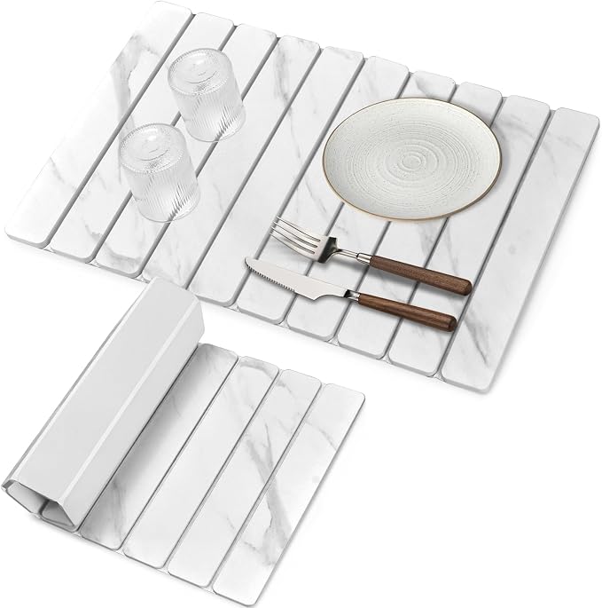Stone Dish Drying Mats for Kitchen Counter, Collapsible Quick Drying Dish Mats by Sangukiro