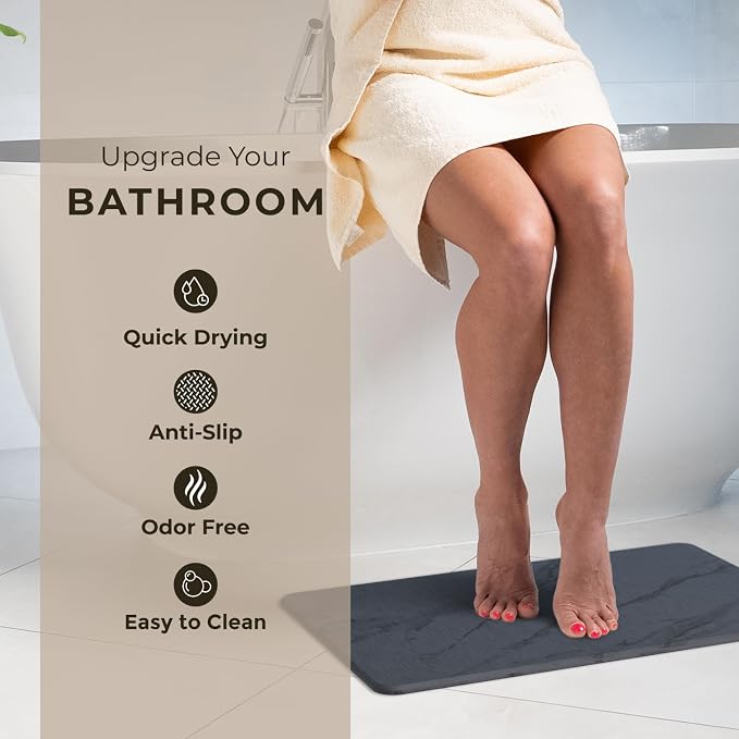 TOSORO - Stone Bath Mat Diatomaceous Earth Shower Mat Non-Slip Super Absorbent - Image 2