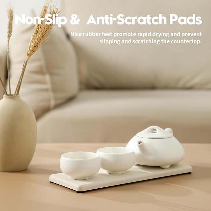 2PCS Beige Bathroom Sink Vanity Trays, Water Absorbing Diatomite Stone Drying - Image 6