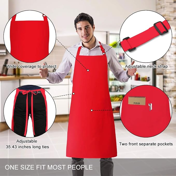 Jubatus 2 Pack Bib Aprons with 2 Pockets Cooking Chef Kitchen Apron - Image 2