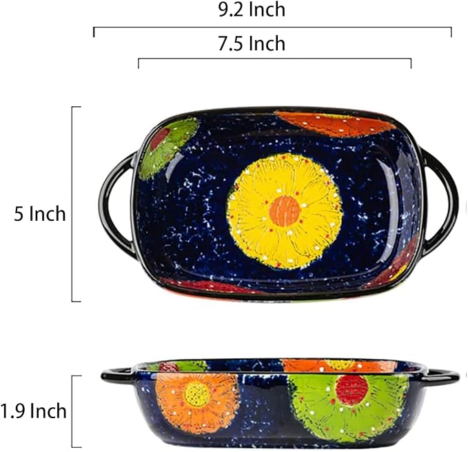 Vintage Style Pottery Bakeware Colorful Daisy Pattern Ceramic Casserole Dish - Image 2