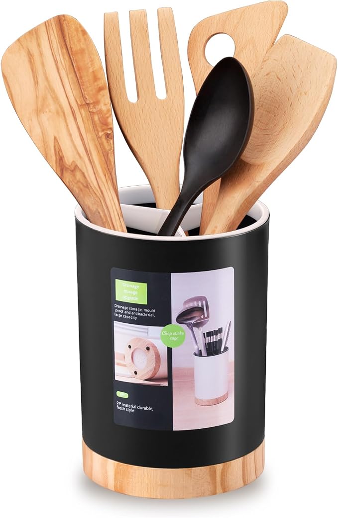 Kitchen Utensil Holder Tableware Storage Bucket, Spoon Chopsticks Fork Drain by Tiosamd