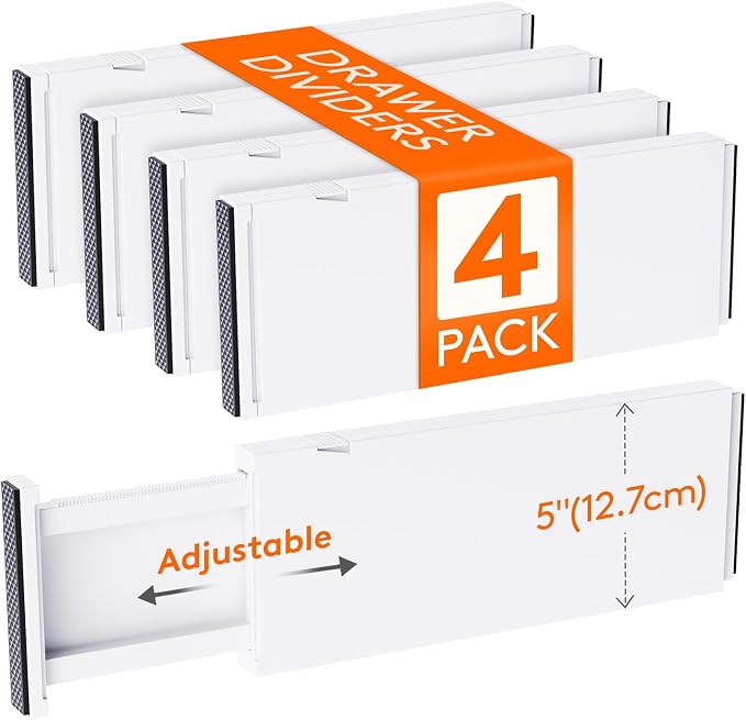 Lifewit 4 Pack 5" High Drawer Dividers 34-56cm/13.5-22" Adjustable Drawer by Lifewit