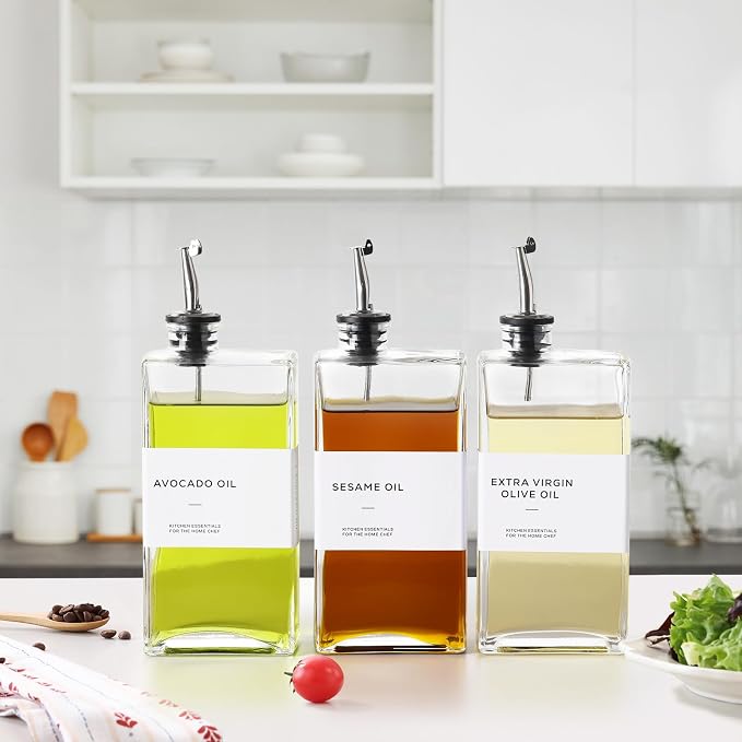 Olive Oil Dispenser Bottle for Kitchen, 3 Pack Glass Oil and Vinegar Dispenser - Image 6