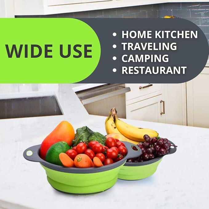 Green Round Silicone Collapsible Colander – Silicone Round Small Kitchen - Image 7