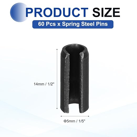 MECCANIXITY 60Pcs Slotted Split Roll Pins 1/5 Inch Dia. 1/2 Inch Length 65Mn - Image 2
