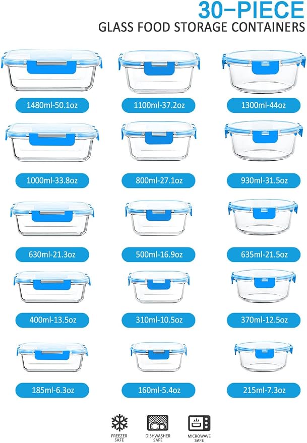 M MCIRCO 30 Pieces Glass Food Storage Containers - Image 2