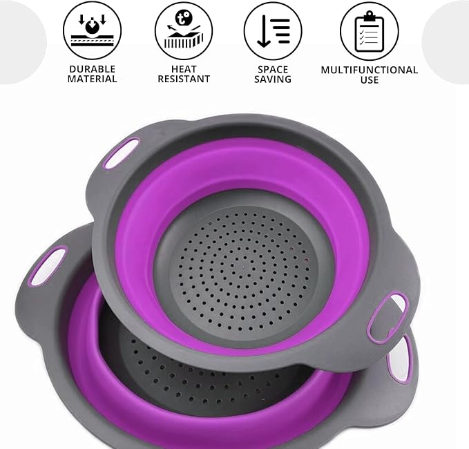 Purple Foldable Food Strainer for Kitchen - Image 4