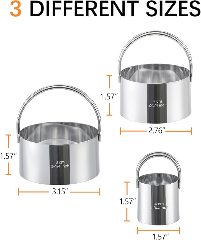 Biscuit Cutter Set with Handle, 3 Piece Stainless Steel Round Cookie Cutter Tool - Image 3