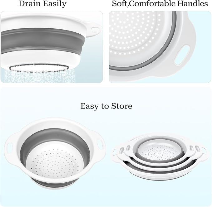 Collapsible Colander 3-Pack Set Space-Saving Foldable Kitchen Strainer - Image 4