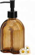 Black Pump Glass Soap Dispenser, 12oz Brown Stripe Countertop Refillable Liquid by YYTSGG