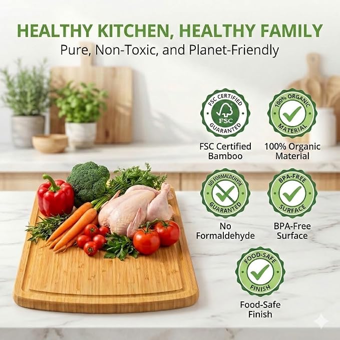 GREENER CHEF 18 Inch Extra Large Bamboo Cutting Board - Image 4