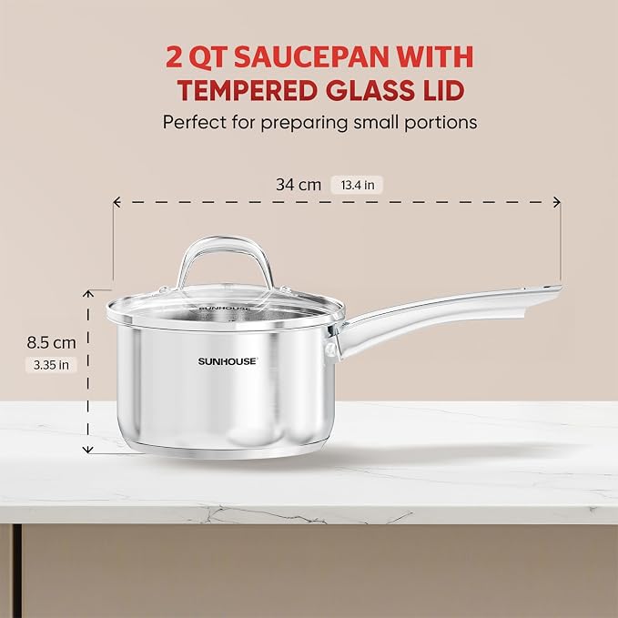 SUNHOUSE – 2 Quarts Stainless Steel Sauce Pan - Image 2