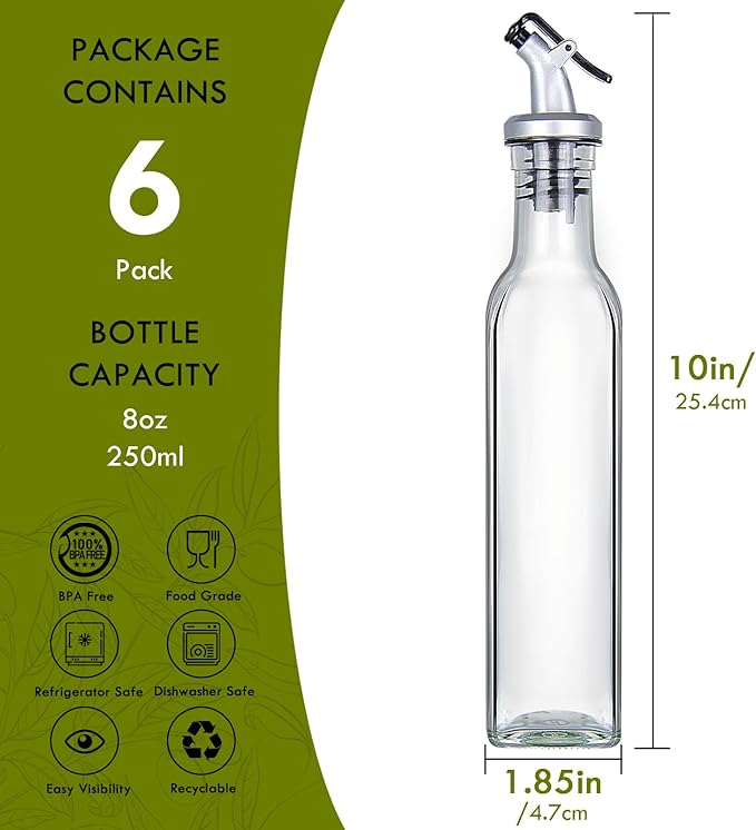 YEBODA 8oz Clear Glass Olive Oil Dispenser Bottles, and Vinegar Cruet Bottle - Image 6