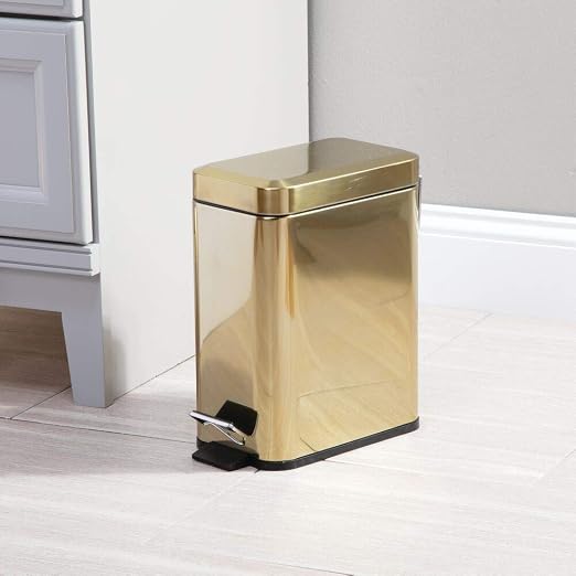 mDesign Small Modern 1.3 Gallon Rectangle Metal Lidded Step Trash Can, Compact - Image 2