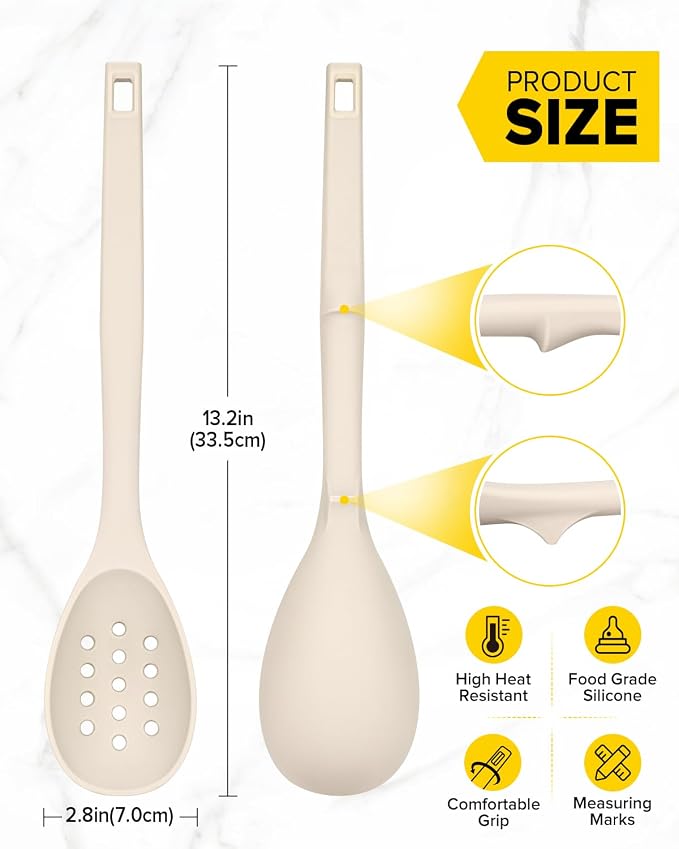 Pack of 2 Silicone Cooking Spoons, Non Stick Solid Kitchen Spoon - Image 3