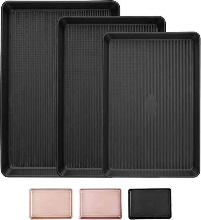 Sakerplus Nonstick Baking Sheet Pan Set of 3, Heavy Duty Cookie Sheets by SakerPlus