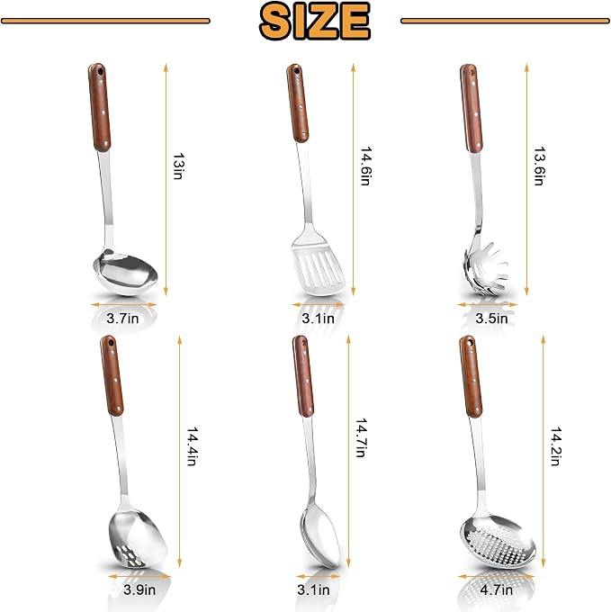 FJNATINH Stainless Steel Cooking Utensils Set, Mirror Polished 6 Pieces Kitchen - Image 2