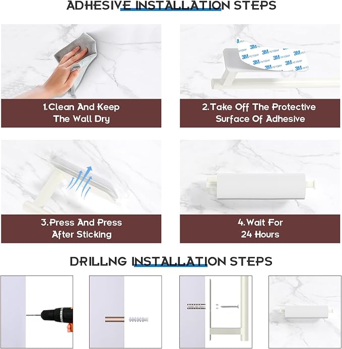 ASTOFLI Paper Towel Holder Under Cabinet No Drilling, Self Adhesive Paper Towel - Image 4