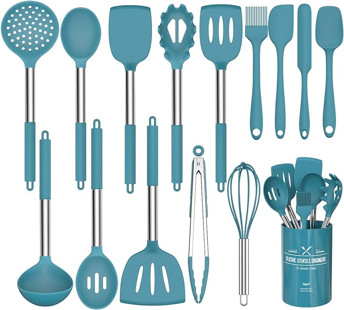 15 Pcs Silicone Cooking Utensils Kitchen Utensil Set by UmiteChef